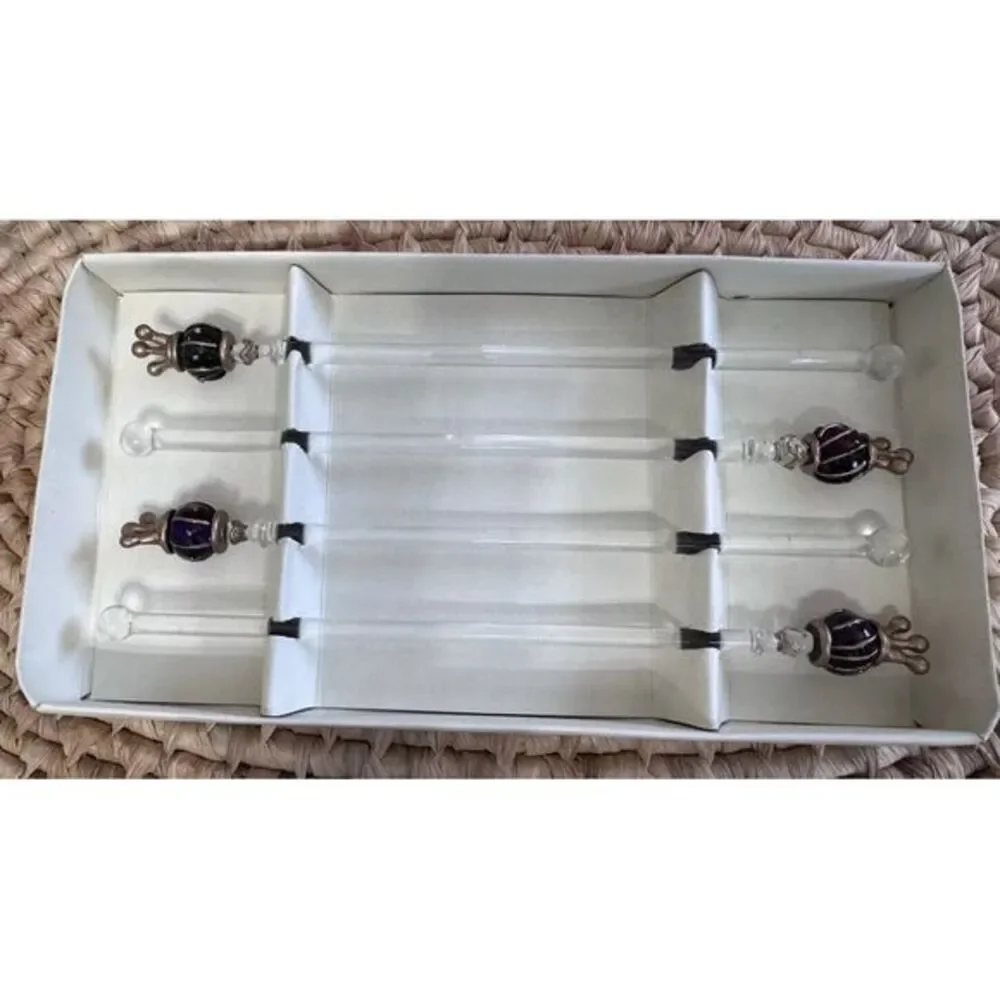 Pier 1 Imports Set of 4‎ Royal Crown Glass Swizzle Sticks - Original Box